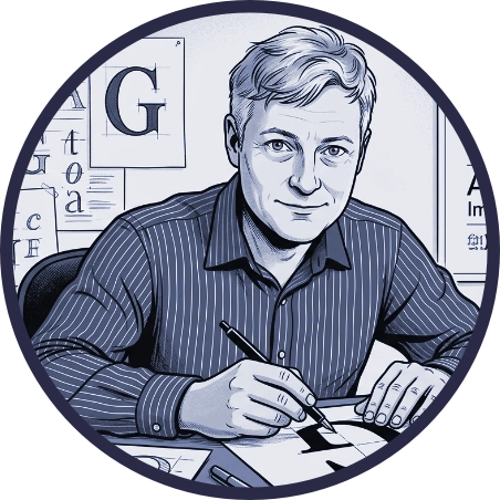 Illustration of designer Raymond Larabie