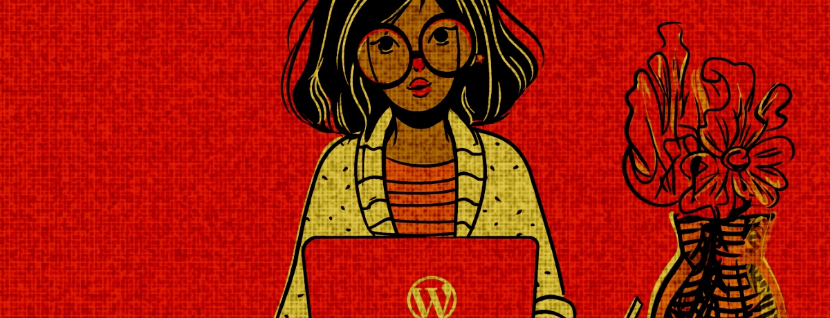 Illustration of a person using a WordPress laptop